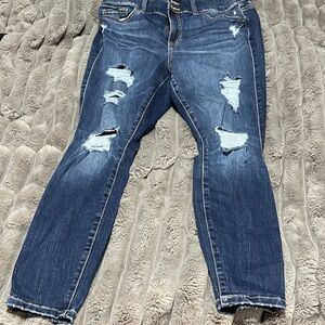 Torrid Dark Blue Distressed Skinny Jeans